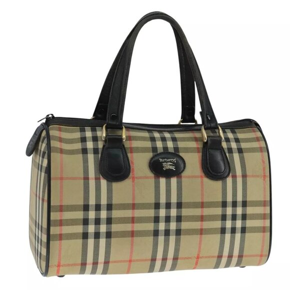 Burberrys Nova Check Black Label Boston Bag Canvas Beige Gold Auth yk16645 - Picture 2 of 14